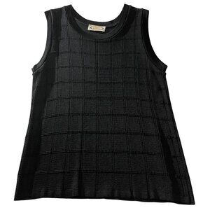 Vintage Black Sleeveless Knit Top | Textured Grid Pattern | Size Small